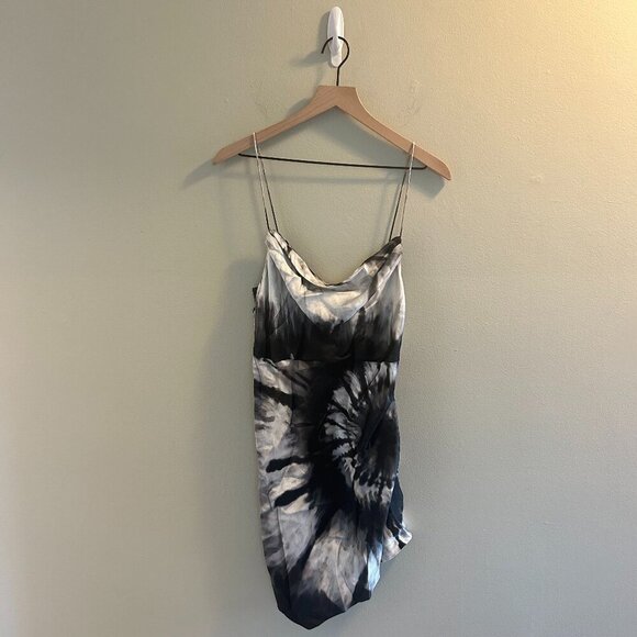 Retrofete Auris Dress Size Medium Tie Dye Silk Asymmetric Sleeveless Mini Black - Picture 5 of 14